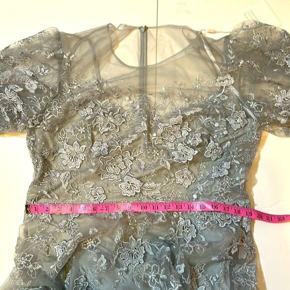 NEW Mac Duggal women’s embroidered illusion high neck puff sleeve dress size 16 - Picture 13 of 14